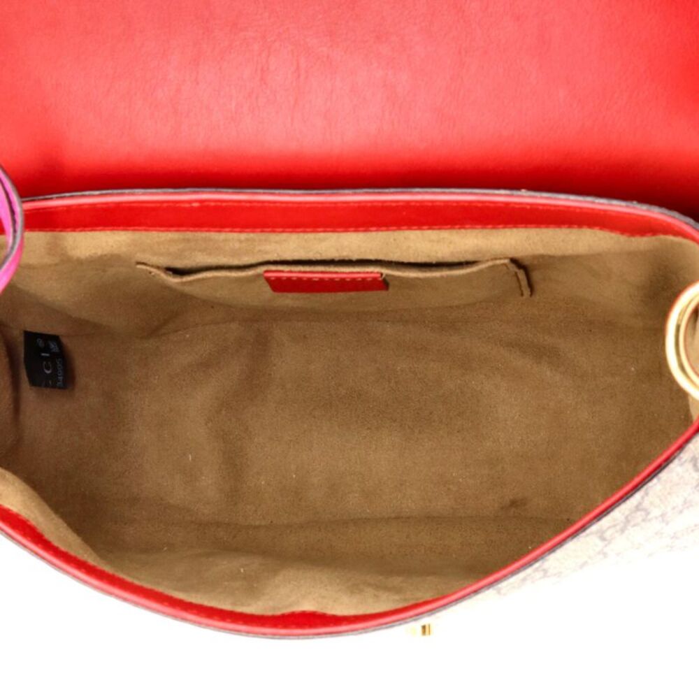 Gucci Padlock Saddle Shoulder Bag GG Coated Canvas and Leather Medium Brown, Red - Picture 5 of 7